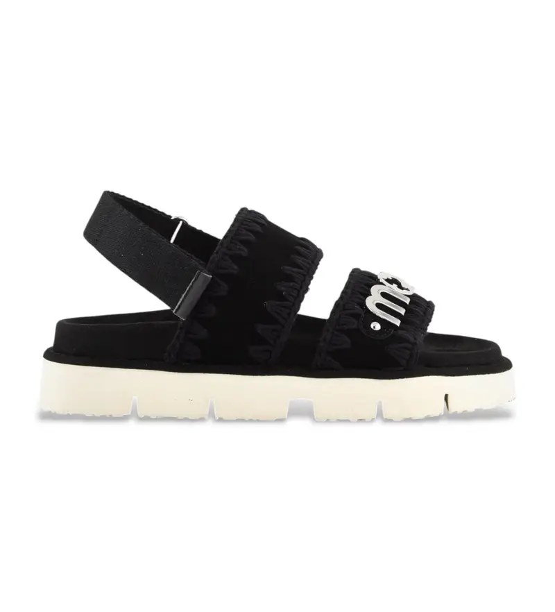 per donna. MU.SW461001A Sandali Bio in pelle nera (36), Nero, Basso, Velcro, Casual