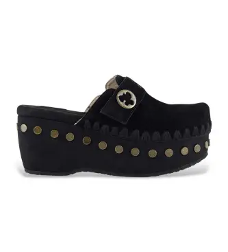 per donna MU SW611001A Zoccoli in pelle scamosciata nera liscia (36), Nero, 3 a 5cm, Camoscio, Nessuno, Casual