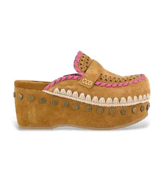 per donna MU SW611004A Zoccoli in pelle lavorati all'uncinetto marrone (36), 5 a 8cm, Nessuno, Casual