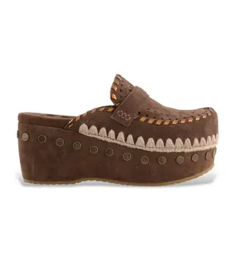 per donna MU SW611004A Zoccoli in pelle marrone con cuciture a vista (36), 3 a 5cm, Camoscio, Nessuno, Casual