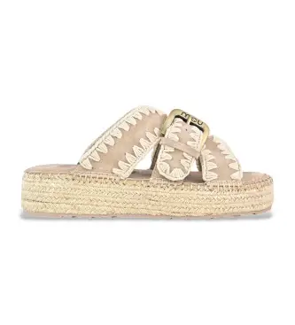 per donna MU SW641003A Sandali beige in iuta e pelle scamosciata (36), 3 a 5cm, Camoscio, Nessuno, Casual