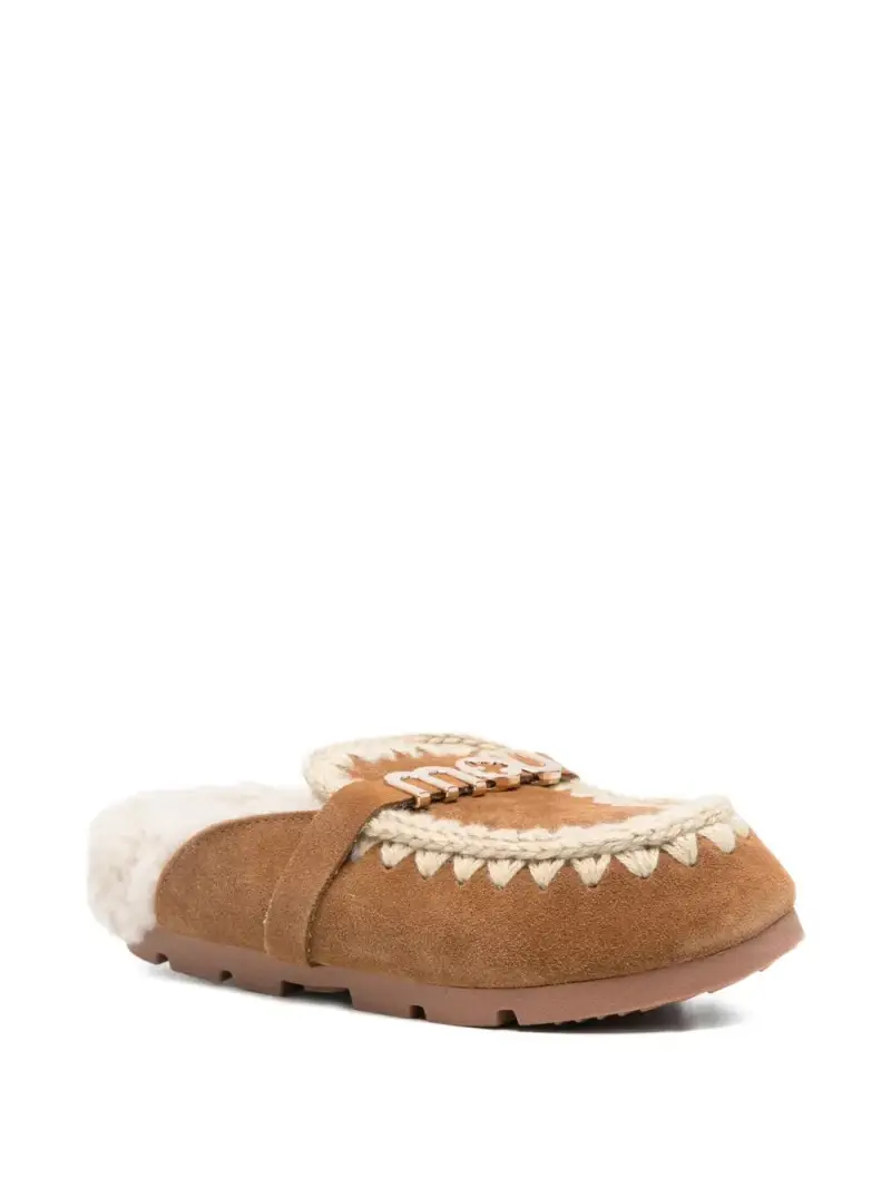 Mou Slippers marroni in pelle con fodera in shearling miniatura 2