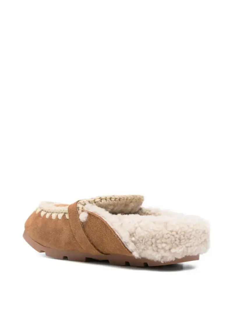 Mou Slippers marroni in pelle con fodera in shearling miniatura 3