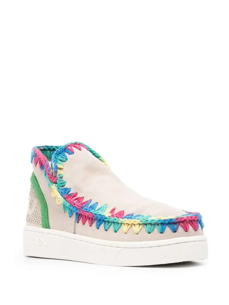 Sneakers gesso con cuciture all'uncinetto multicolor miniatura 2