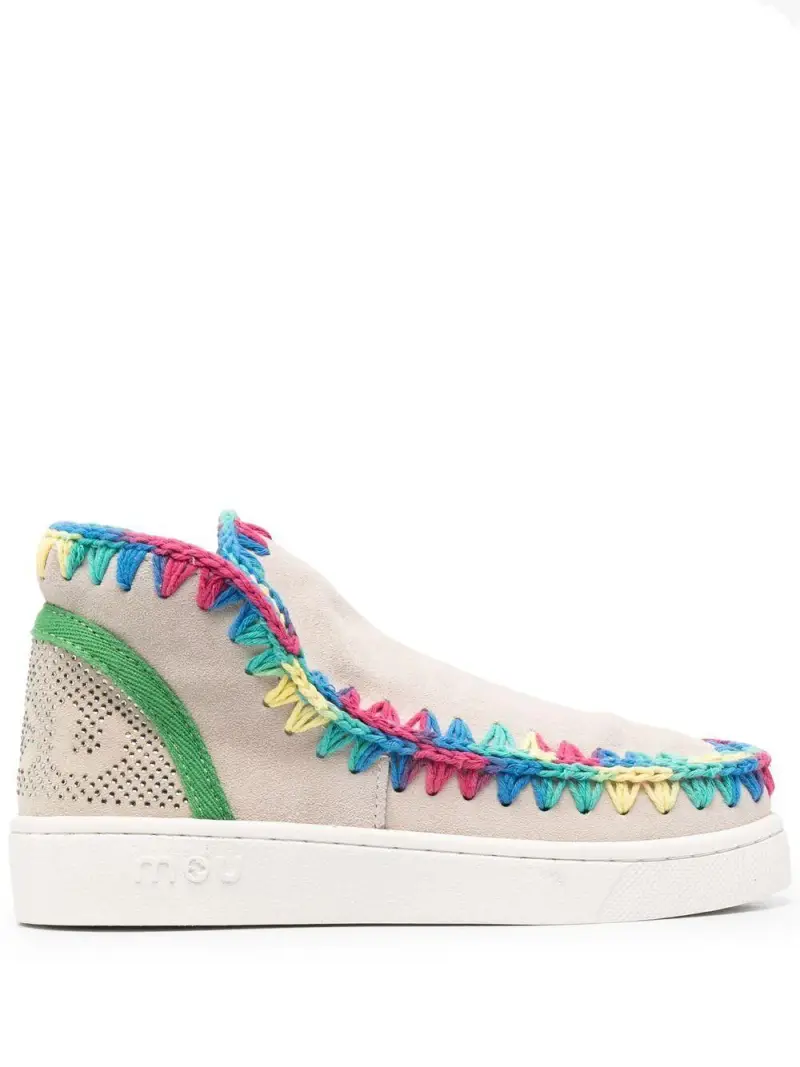 Sneakers gesso con cuciture all'uncinetto multicolor