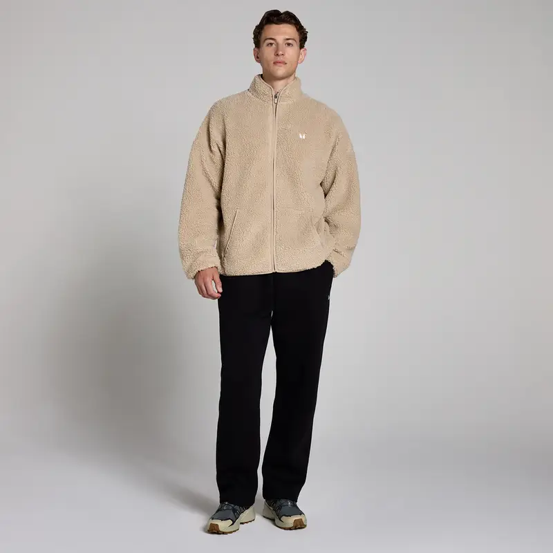 Giacca con cerniera integrale borg MP da uomo - Avena Crema miniatura 3
