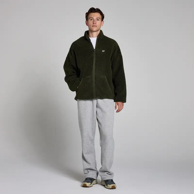 Maglia con cerniera integrale borg MP da uomo - Verde foresta miniatura 3