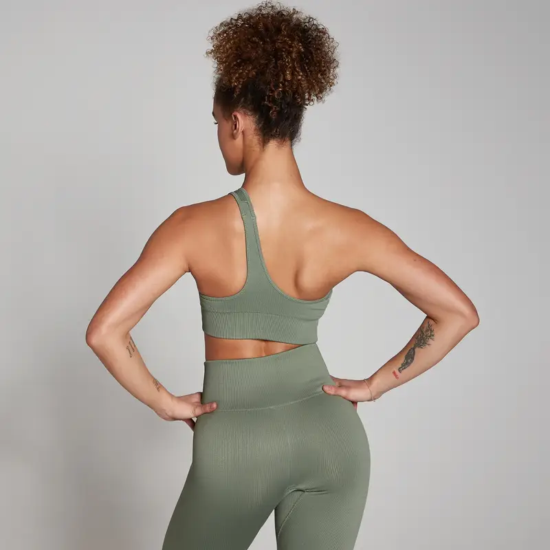 Reggiseno asimmetrico a costine senza cuciture MP Tempo - Verde muschio miniatura 2