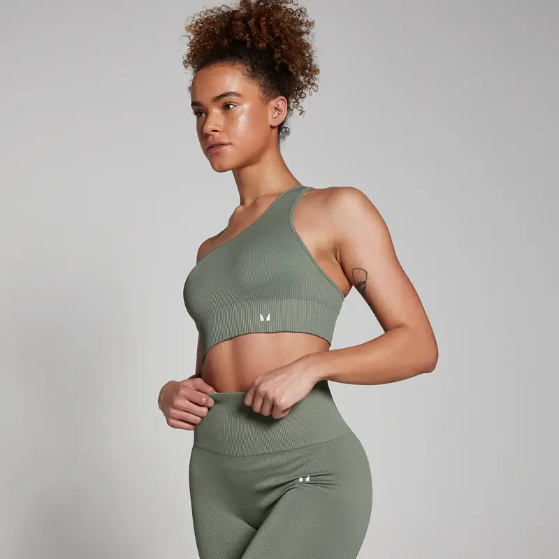 Reggiseno asimmetrico a costine senza cuciture MP Tempo - Verde muschio