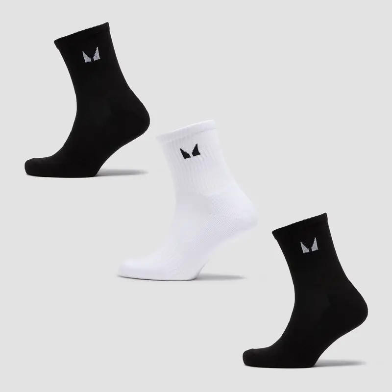 MP Unisex Crew Socks (3 Pack) - Black/White - UK 2-5