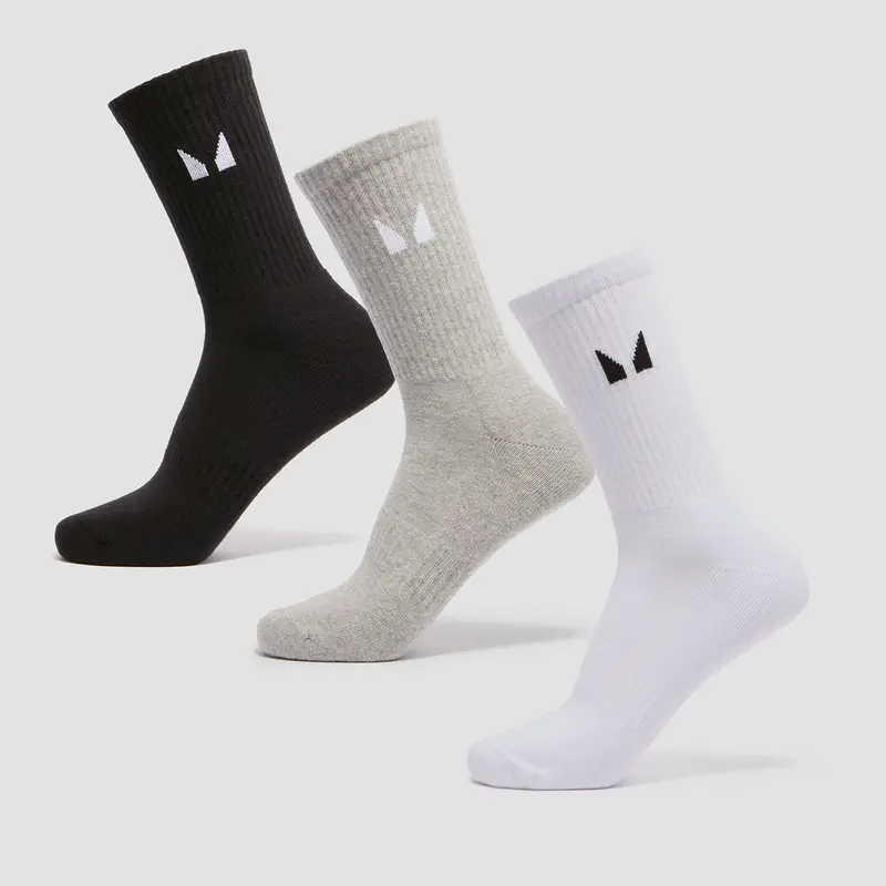 Unisex Crew Socks (3 Pack) - White/Black/Grey Marl - UK 8 Nero