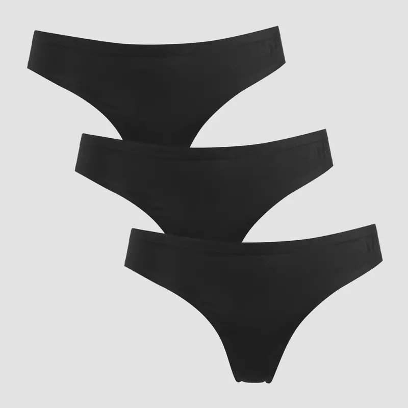 Women's Mid Rise No VPL Thong (3 Pack) - Black Nero