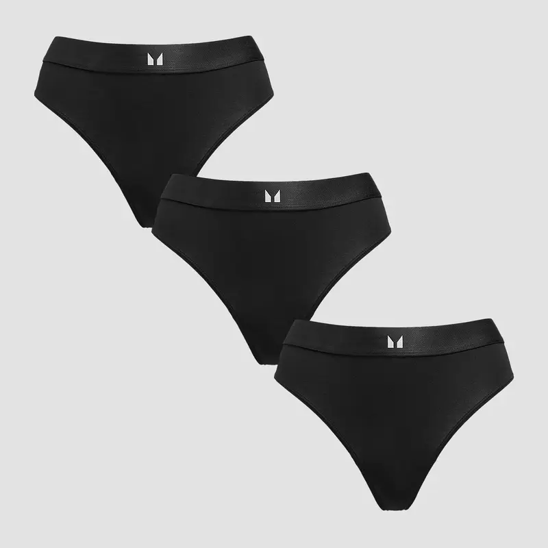 Women's Mid Rise Thong (3 Pack) - Black Nero