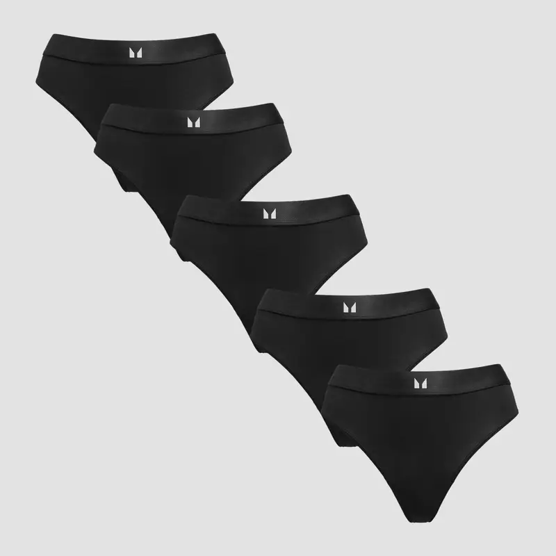 MP Women's Mid Rise Thong (5 Pack) - Black - XS
