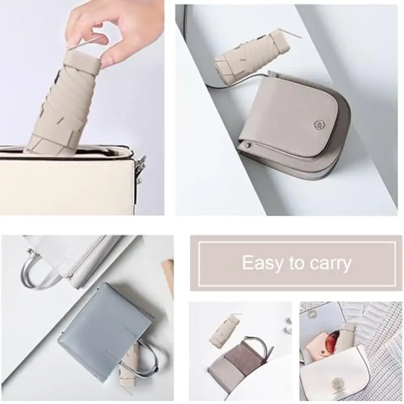 MPXEAVG Ombrello Mini, Ombrello Pieghevole, Mini Ombrello Tascabile, Ombrello Pieghevole Antivento, Ombrello da Viaggio, UPF>50+ Ombrello da Sole/Pioggia (Beige) miniatura 3