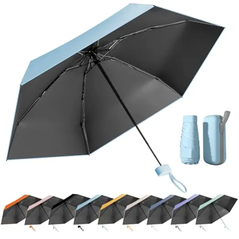 MPXEAVG Ombrello Mini, Ombrello Pieghevole, Mini Ombrello Tascabile, Ombrello Pieghevole Antivento, Ombrello da Viaggio, UPF>50+ Ombrello da Sole/Pioggia (blu)