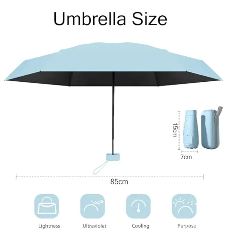 MPXEAVG Ombrello Mini, Ombrello Pieghevole, Mini Ombrello Tascabile, Ombrello Pieghevole Antivento, Ombrello da Viaggio, UPF>50+ Ombrello da Sole/Pioggia (blu) miniatura 2