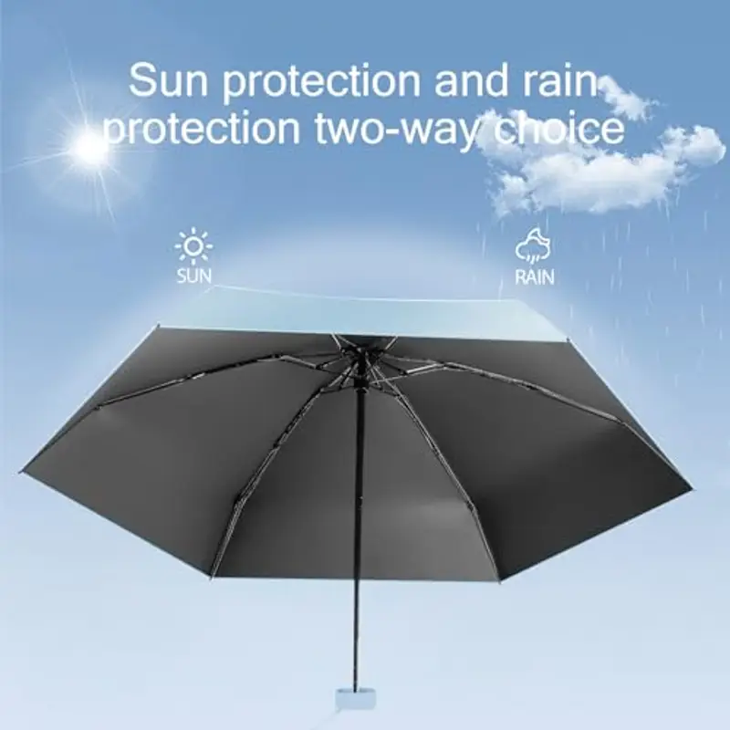 MPXEAVG Ombrello Mini, Ombrello Pieghevole, Mini Ombrello Tascabile, Ombrello Pieghevole Antivento, Ombrello da Viaggio, UPF>50+ Ombrello da Sole/Pioggia (blu) miniatura 3