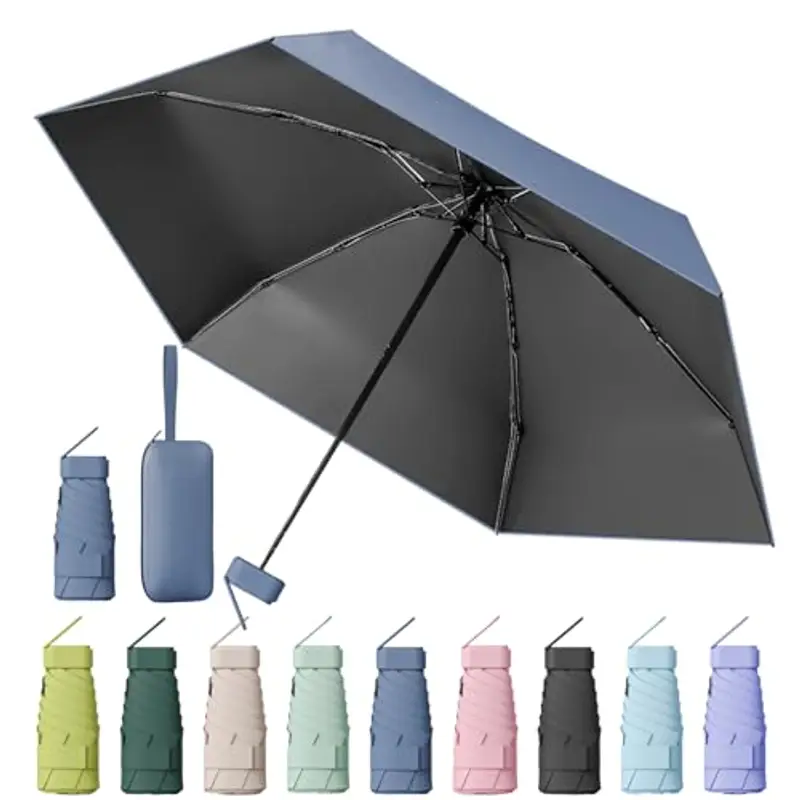 MPXEAVG Ombrello Mini, Ombrello Pieghevole, Mini Ombrello Tascabile, Ombrello Pieghevole Antivento, Ombrello da Viaggio, UPF>50+ Ombrello da Sole/Pioggia (Blu foschia)