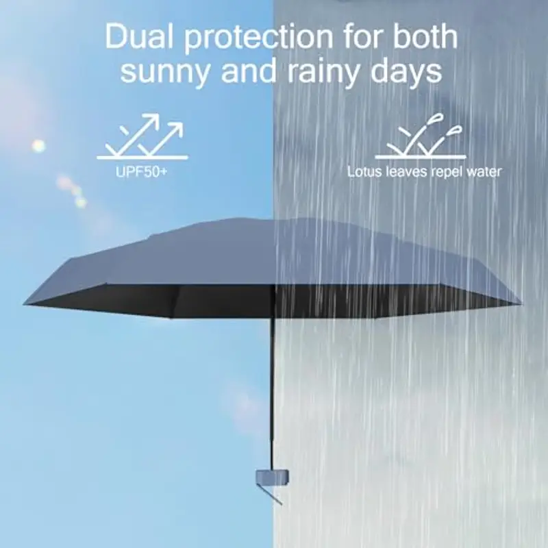 MPXEAVG Ombrello Mini, Ombrello Pieghevole, Mini Ombrello Tascabile, Ombrello Pieghevole Antivento, Ombrello da Viaggio, UPF>50+ Ombrello da Sole/Pioggia (Blu foschia) miniatura 3