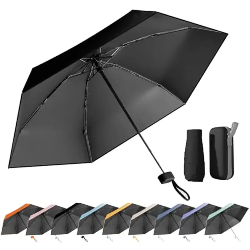 MPXEAVG Ombrello Mini, Ombrello Pieghevole, Mini Ombrello Tascabile, Ombrello Pieghevole Antivento, Ombrello da Viaggio, UPF>50+ Ombrello da Sole/Pioggia (nero)