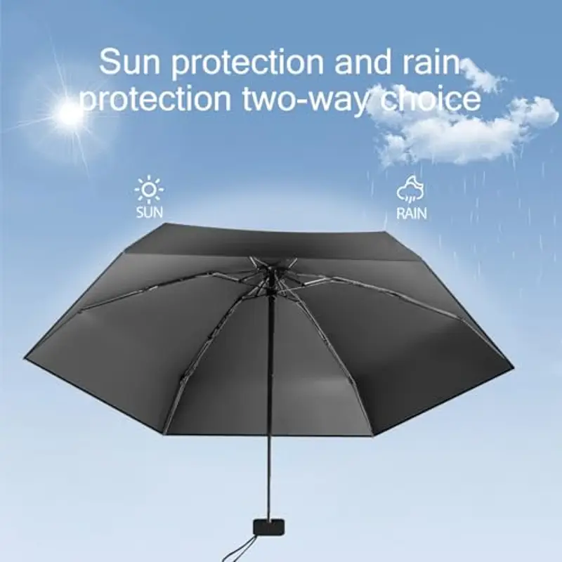 MPXEAVG Ombrello Mini, Ombrello Pieghevole, Mini Ombrello Tascabile, Ombrello Pieghevole Antivento, Ombrello da Viaggio, UPF>50+ Ombrello da Sole/Pioggia (nero) miniatura 3