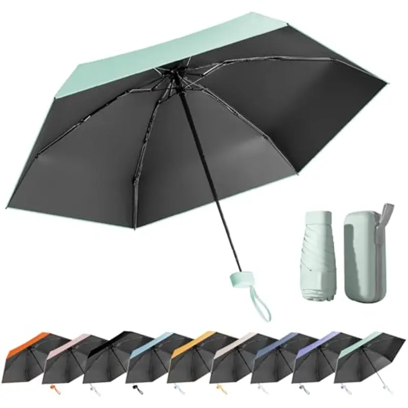 MPXEAVG Ombrello Mini, Ombrello Pieghevole, Mini Ombrello Tascabile, Ombrello Pieghevole Antivento, Ombrello da Viaggio, UPF>50+ Ombrello da Sole/Pioggia (verde)