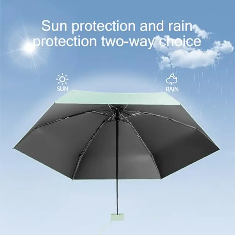 MPXEAVG Ombrello Mini, Ombrello Pieghevole, Mini Ombrello Tascabile, Ombrello Pieghevole Antivento, Ombrello da Viaggio, UPF>50+ Ombrello da Sole/Pioggia (verde) miniatura 3