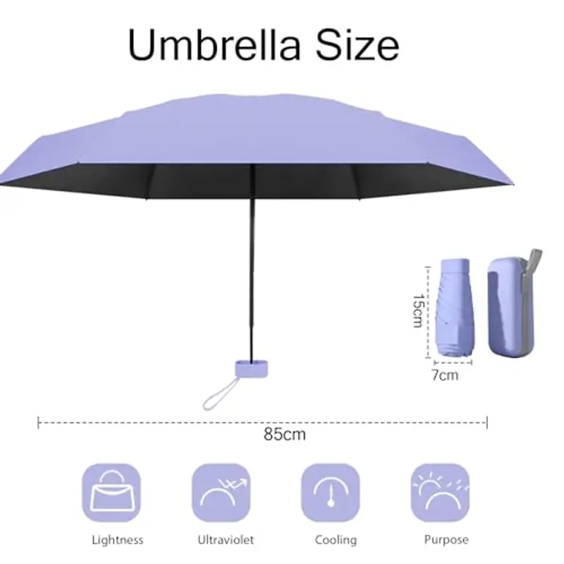 MPXEAVG Ombrello Mini, Ombrello Pieghevole, Mini Ombrello Tascabile, Ombrello Pieghevole Antivento, Ombrello da Viaggio, UPF>50+ Ombrello da Sole/Pioggia (Viola) miniatura 2