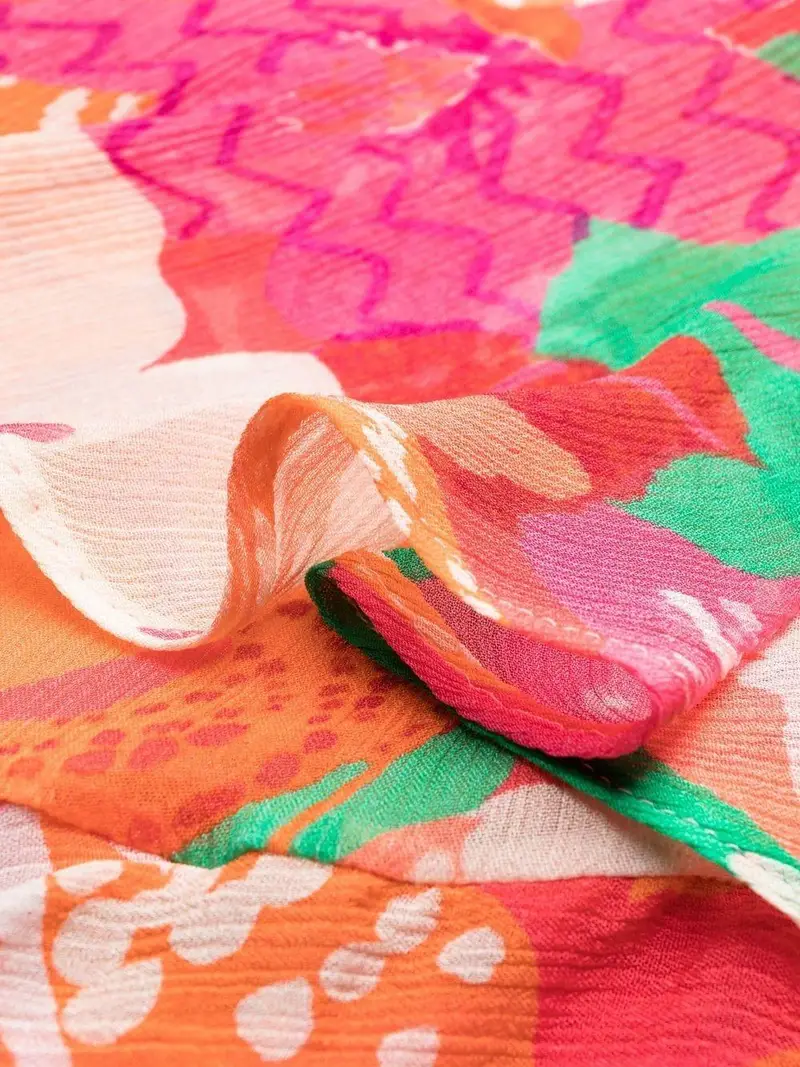 Abito fucsia fantasia floreale drappeggiato Rosso miniatura 2