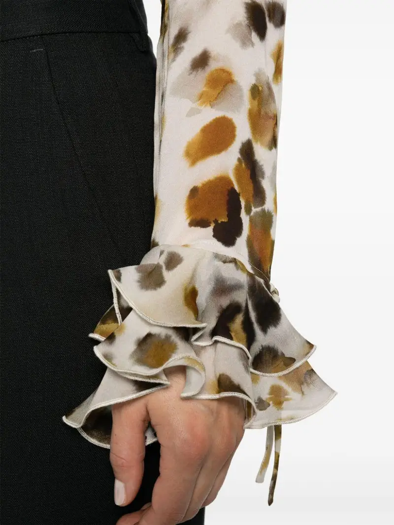 Blusa con rouches in georgette stampa "watercolor leopard" Bianco miniatura 2