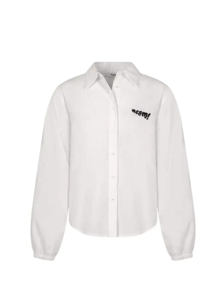 camicia kids/junior in cotone bianco con logo e fiocco