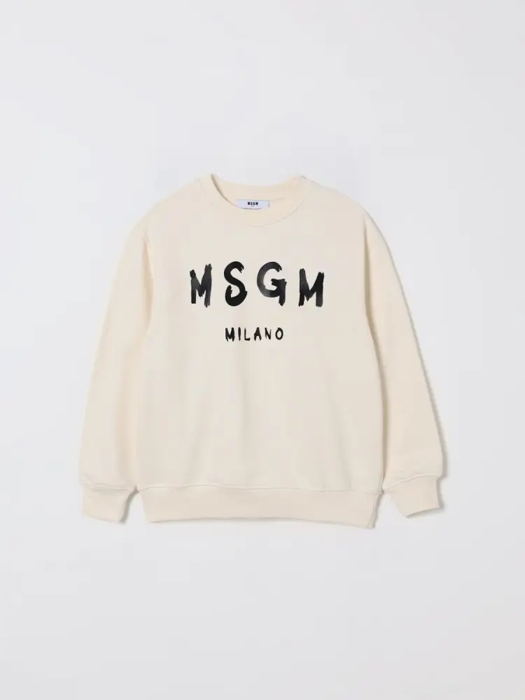 felpa crema bambina in cotone girocollo logo a contrasto