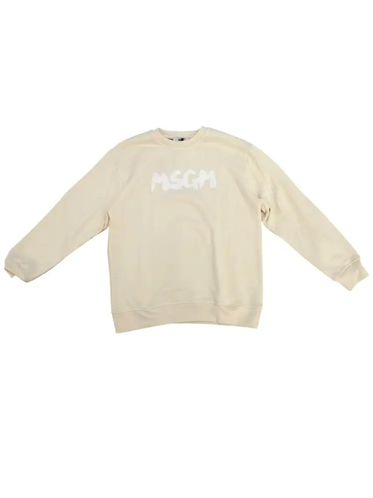 felpa crema bambina in cotone girocollo logo a contrasto