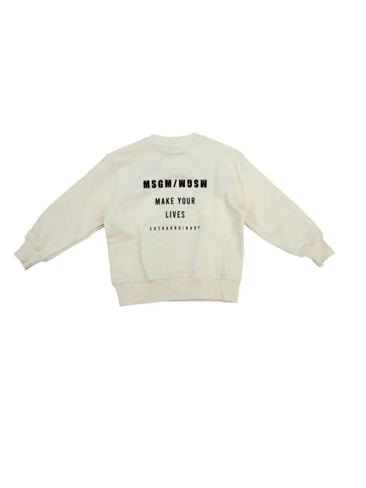 felpa crema bambino in cotone girocollo maxi logo sul retro a contrasto miniatura 2