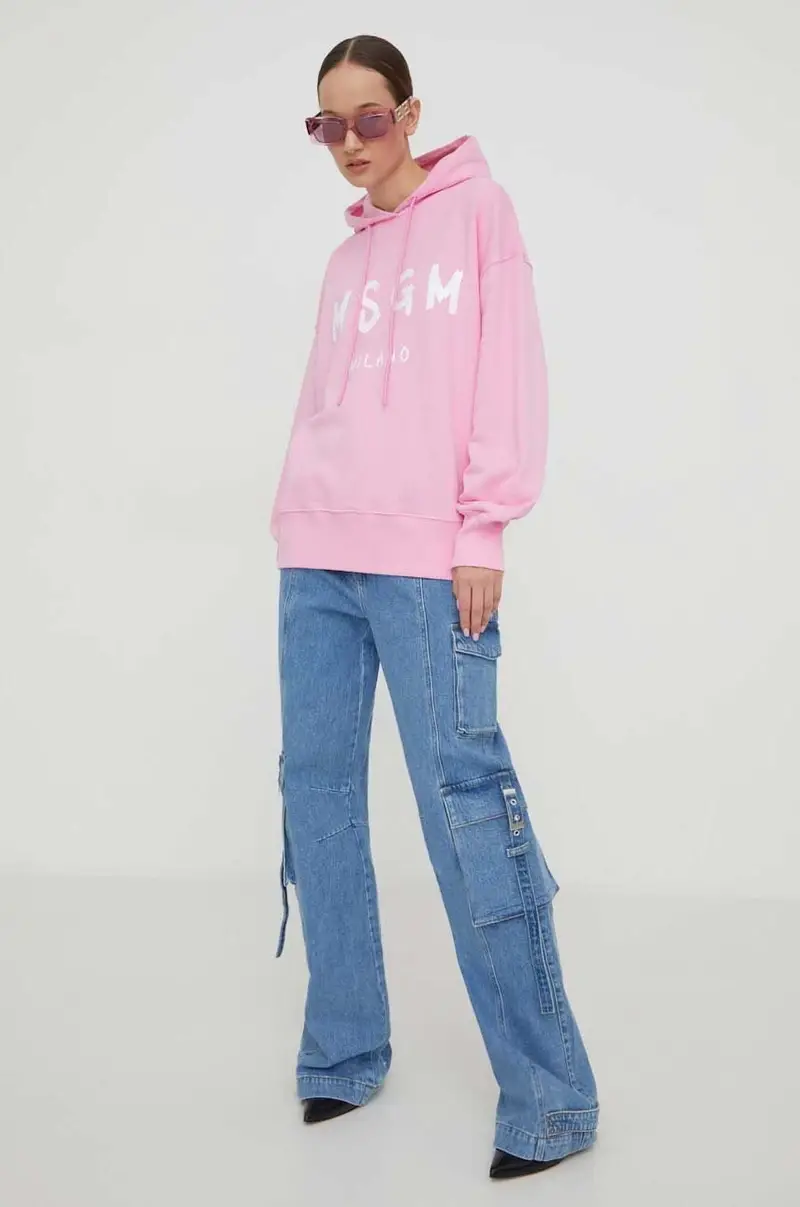 felpa in cotone donna colore rosa con cappuccio miniatura 2