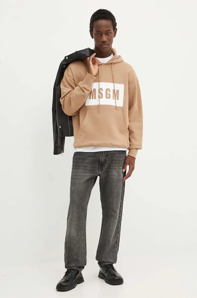 felpa in cotone uomo colore beige con cappuccio 3740MM525.247799 miniatura 2