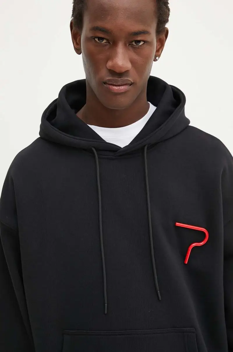 felpa in cotone uomo colore nero con cappuccio con applicazione 3740MM133.247795 miniatura 2