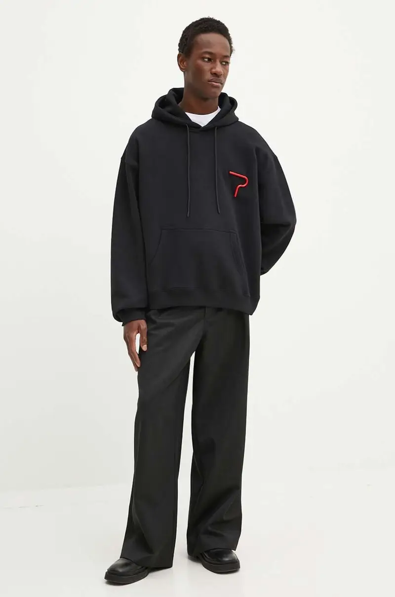 felpa in cotone uomo colore nero con cappuccio con applicazione 3740MM133.247795 miniatura 3