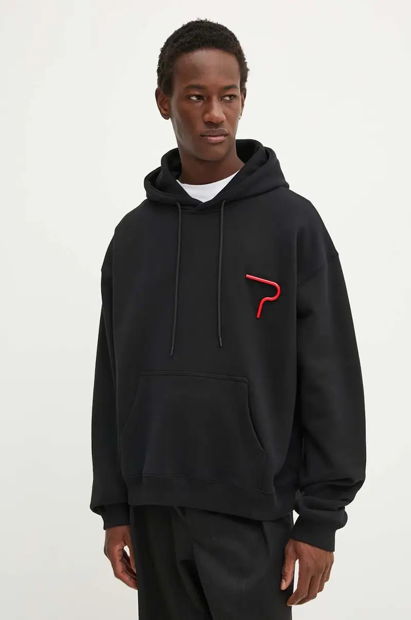 felpa in cotone uomo colore nero con cappuccio con applicazione 3740MM133.247795