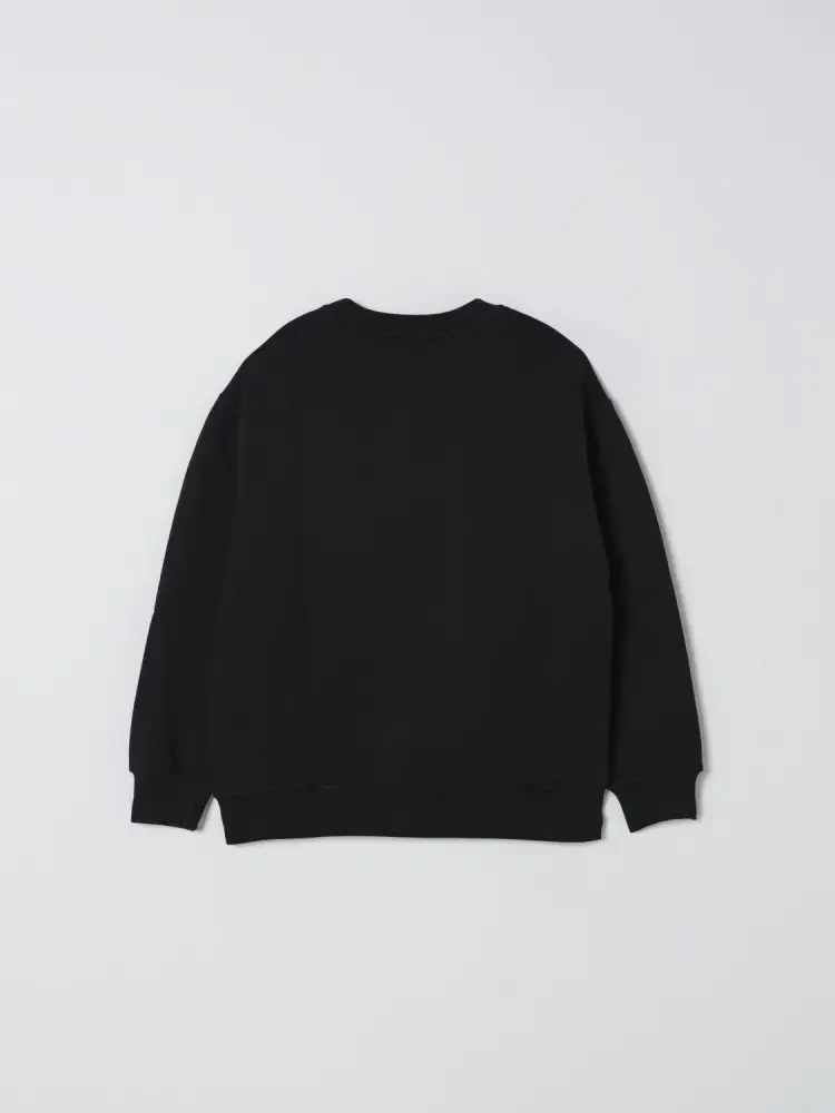 felpa nera bambina in cotone girocollo logo rosa a contrasto miniatura 2