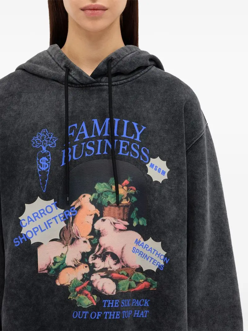 Felpa nera con cappuccio e stampa grafica Nero miniatura 3