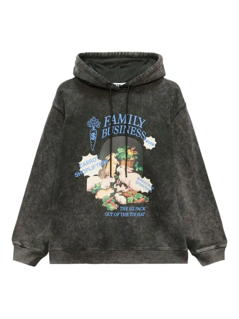 Felpa nera con cappuccio e stampa grafica Nero