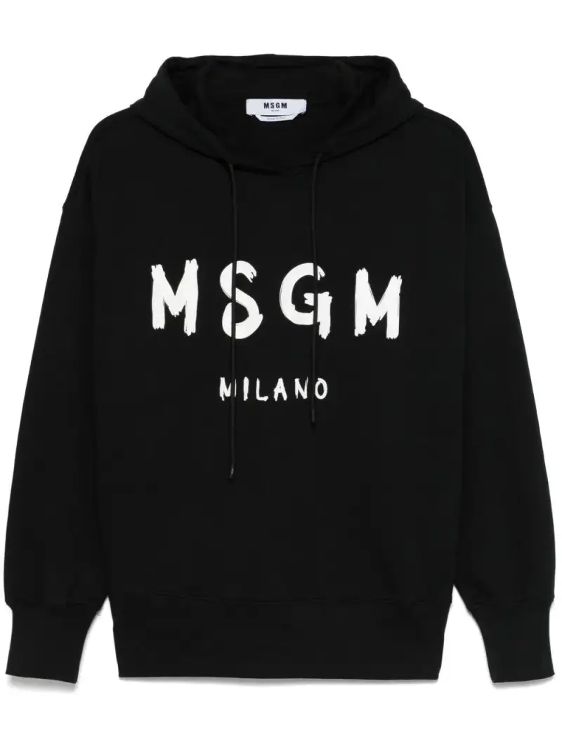 Felpa nera con stampa logo e spalla abbassata Nero