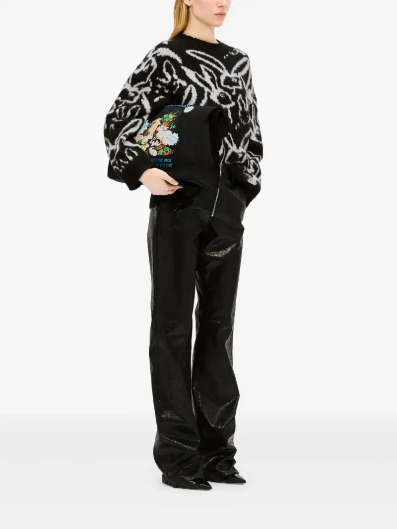 Felpa nera e bianca con stampa coniglio Nero miniatura 2