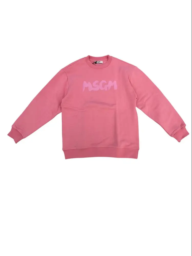 felpa rosa bambina in cotone girocollo logo a contrasto