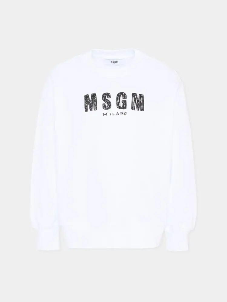 felpa unisex kids/junior in cotone bianco con stampa logo frontale