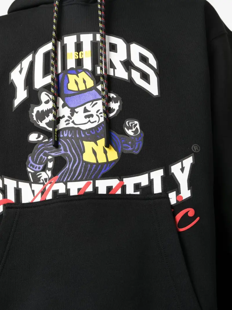 Felpa uomo con stampa grafica e cappuccio Nero miniatura 2