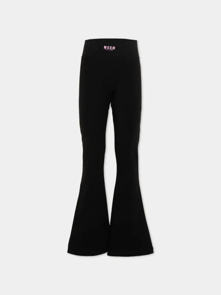 leggings kids/junior stretch in jersey nero con logo