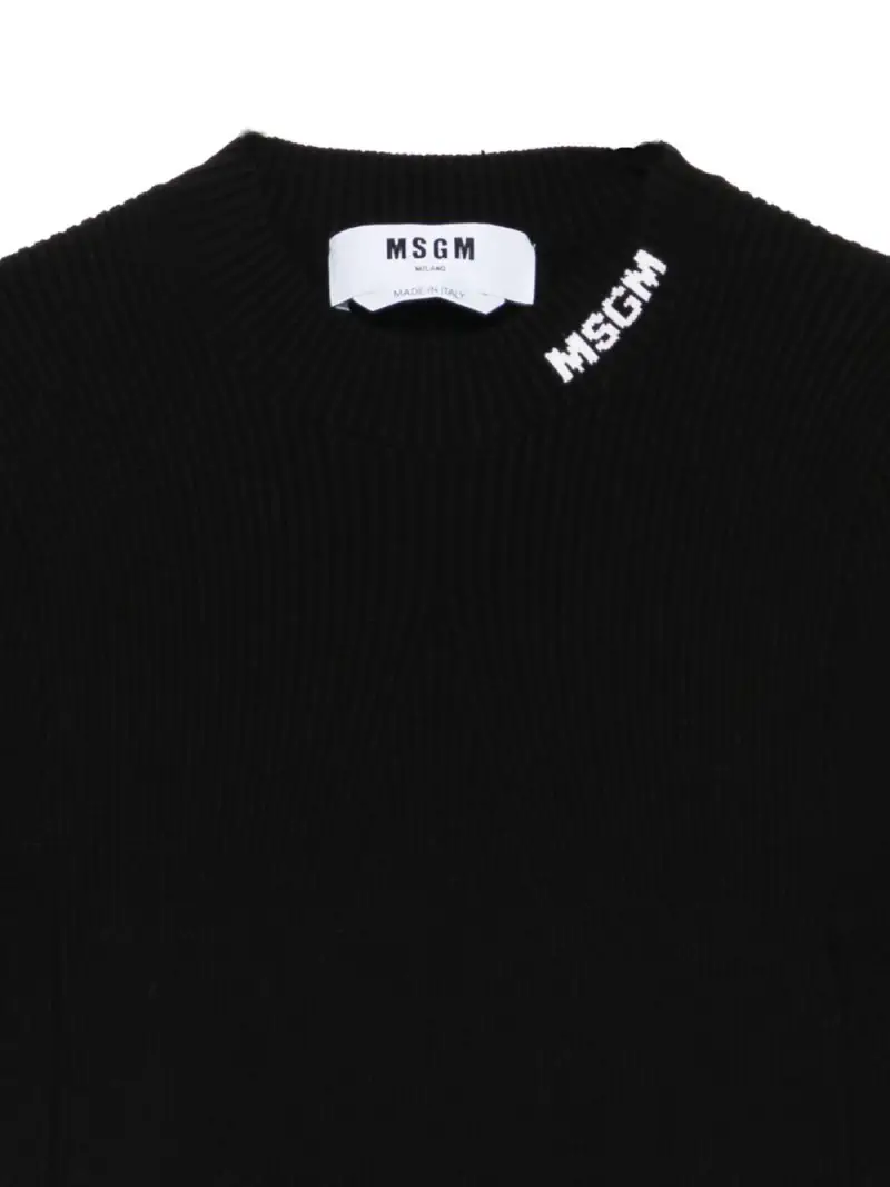 Maglione nero a coste con logo miniatura 3